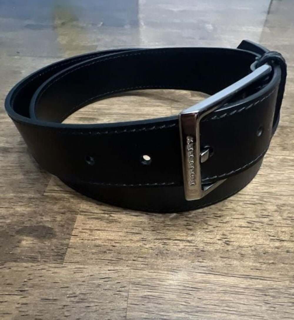 Burberry Black Leather Belt with Silver-Tone Logo Buckle